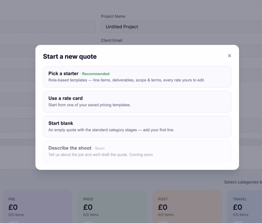 RateBasePro — starter picker